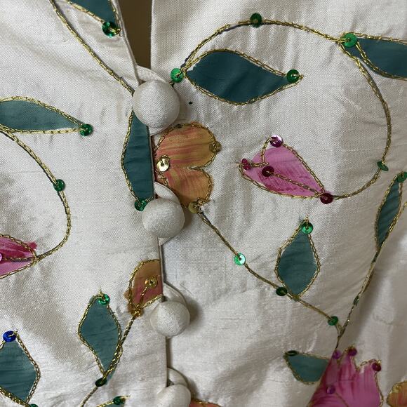 KRISS Sweden Hand Painted Flowers Silk Jacket Artsy Art-to-wear EU 38 / US 6 / M - Picture 12 of 16